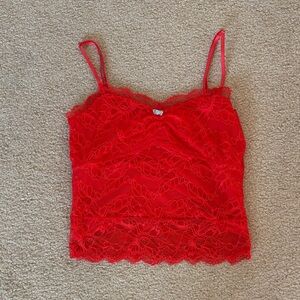 Free People Vibrant Red Lace Camisole